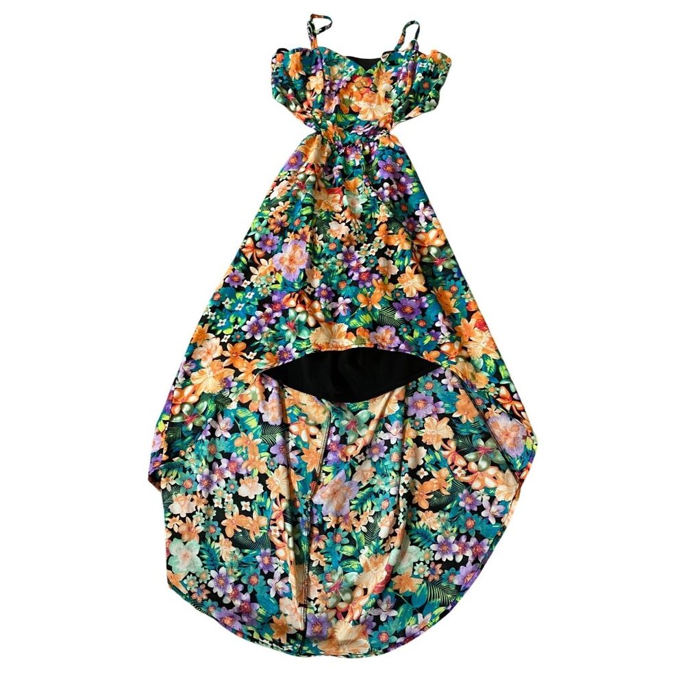 Material Girl High-Low Floral Dress Adjustable Straps Multicolor Large
